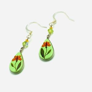 BOGO Orange daylily hand painted earringsgreen
